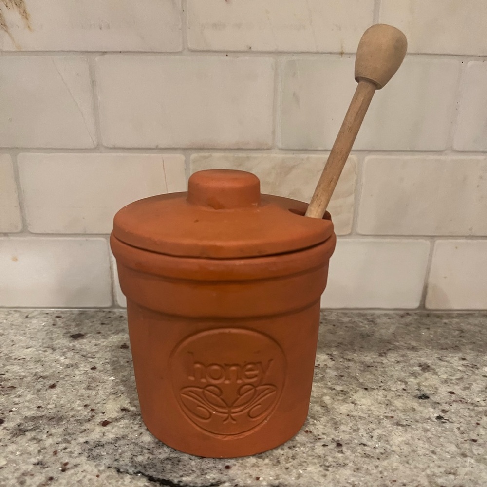 SOLD- Terra cotta honey pot